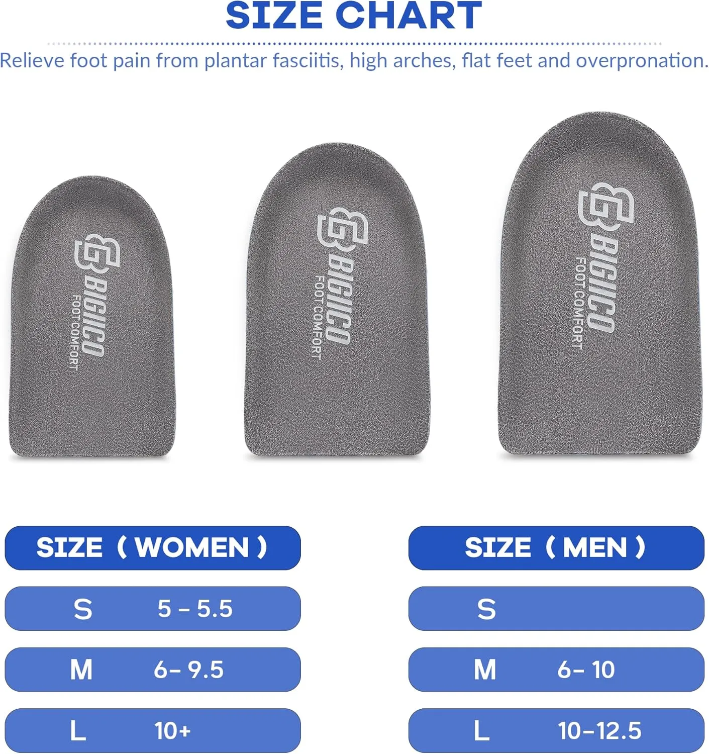 1/2 inch Heel Lifts Inserts Cushioned Arch Support Insoles with Hidden Lift Technology, Plantar Fasciitis Relief Inserts, Anti-Slip Heel Pads for All Day Standing Support (1 Pair) (Medium)