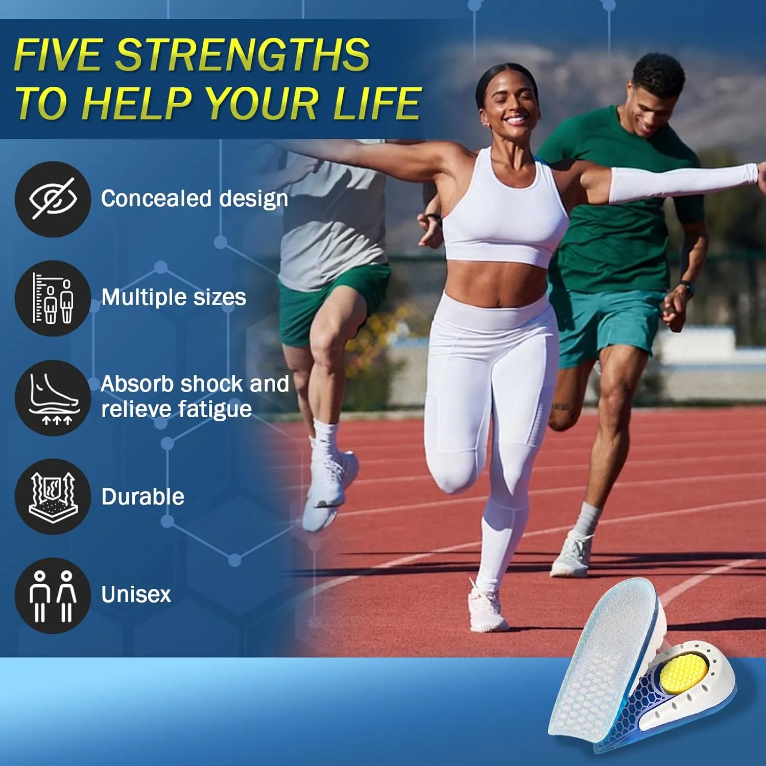 Ailaka Gel Height Increase Insoles 1 Pair, Shock Absorption Heel Cushion Pads, Height Lift Shoes Inserts for Men & Women