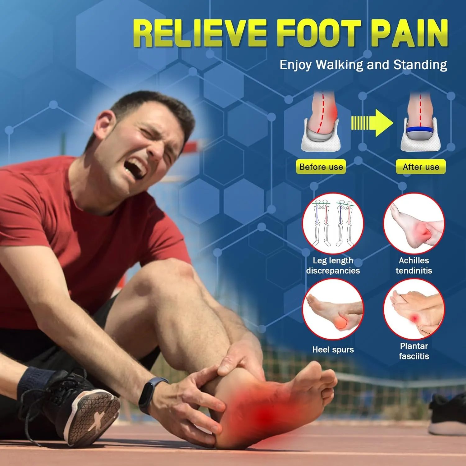 Ailaka Gel Height Increase Insoles 1 Pair, Shock Absorption Heel Cushion Pads, Height Lift Shoes Inserts for Men & Women