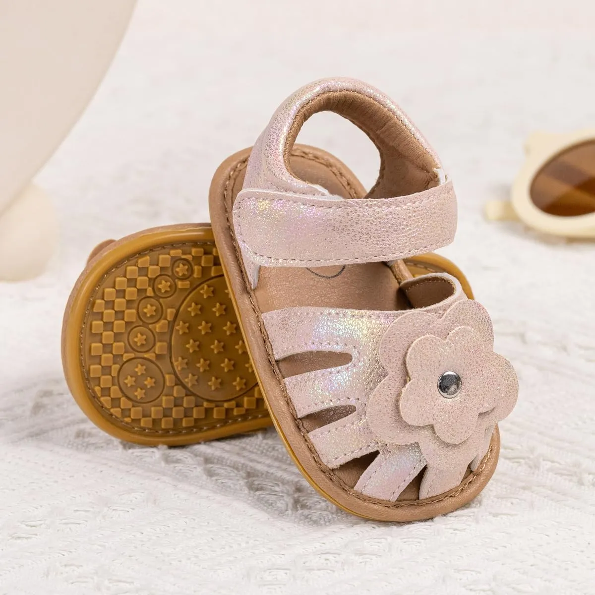 Babelvit Infant Baby Girl Boy Sandals Comfort Premium Summer Outdoor Casual Beach Shoes with Flower Bowknot Anti Slip Rubber Sole Newborn Toddler Prewalker First Walking Shoes