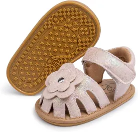 Babelvit Infant Baby Girl Boy Sandals Comfort Premium Summer Outdoor Casual Beach Shoes with Flower Bowknot Anti Slip Rubber Sole Newborn Toddler Prewalker First Walking Shoes