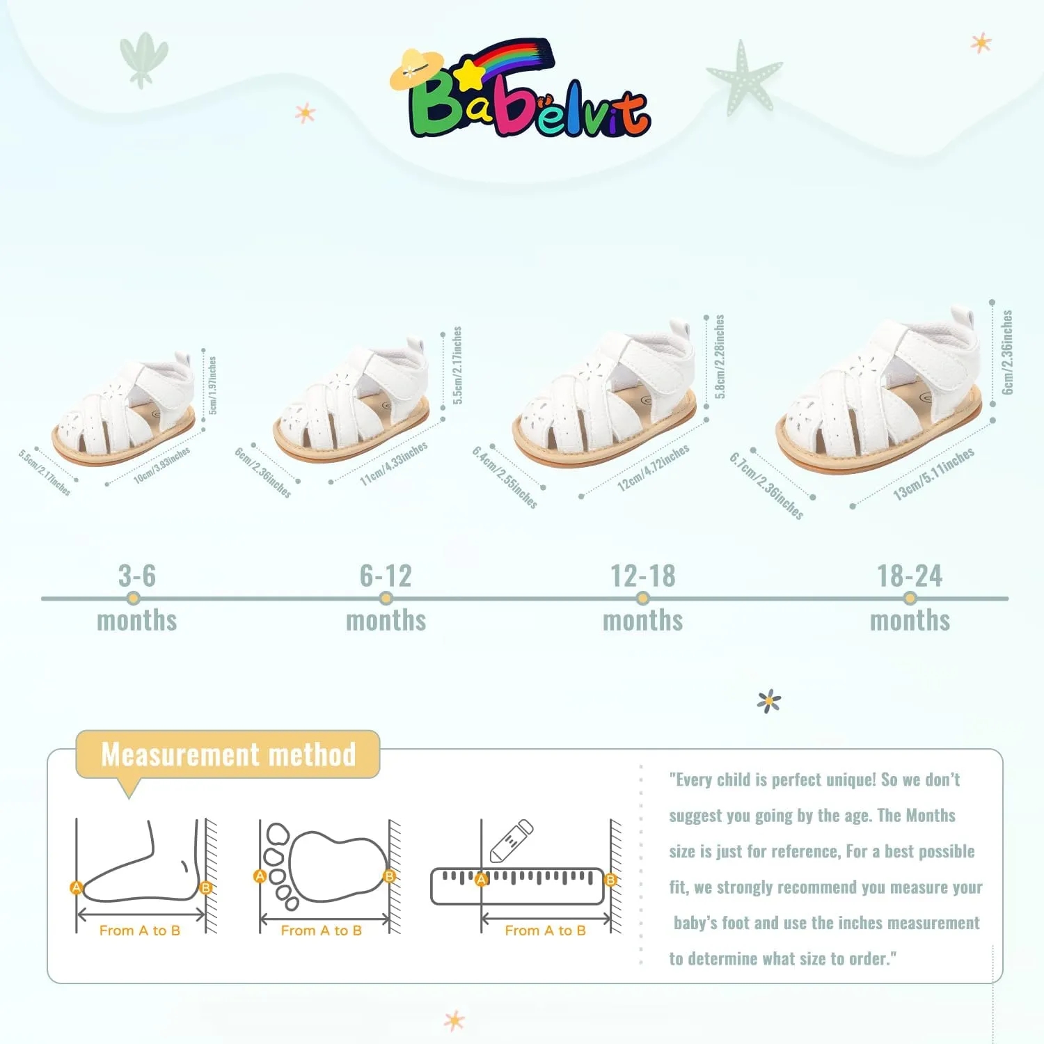 Babelvit Infant Baby Girl Boy Sandals Comfort Premium Summer Outdoor Casual Beach Shoes with Flower Bowknot Anti Slip Rubber Sole Newborn Toddler Prewalker First Walking Shoes