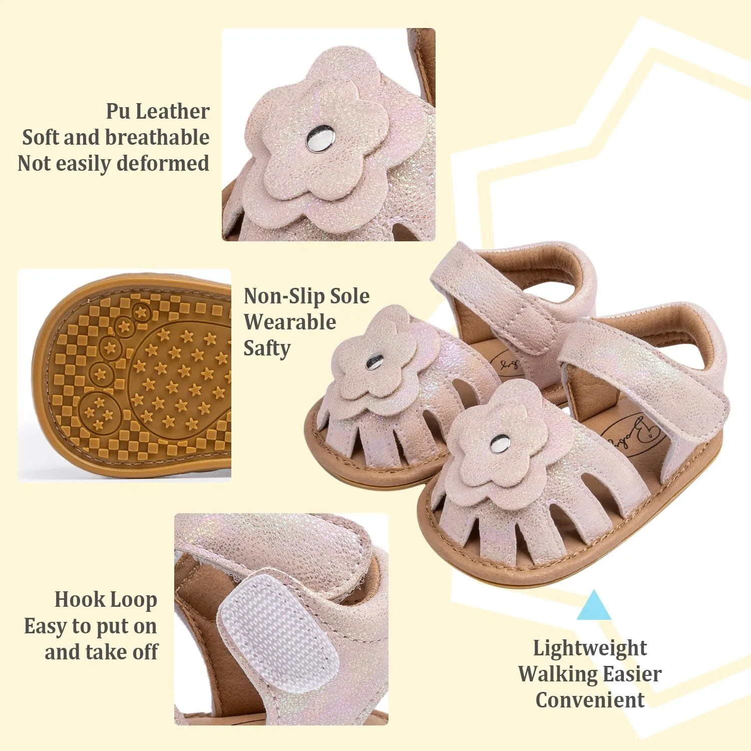 Babelvit Infant Baby Girl Boy Sandals Comfort Premium Summer Outdoor Casual Beach Shoes with Flower Bowknot Anti Slip Rubber Sole Newborn Toddler Prewalker First Walking Shoes