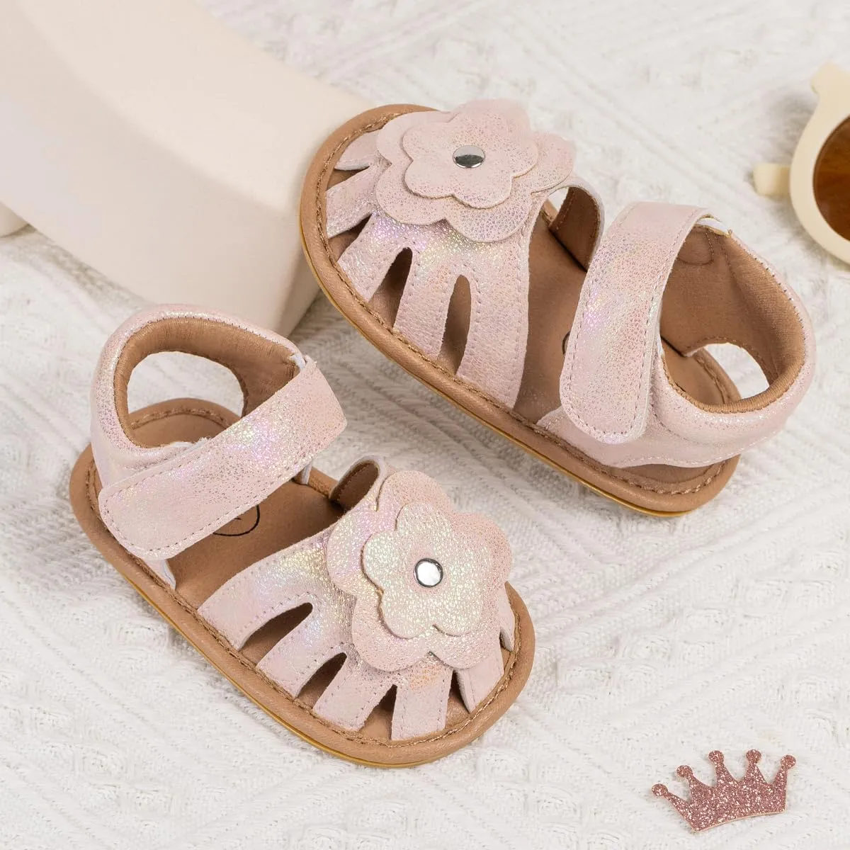 Babelvit Infant Baby Girl Boy Sandals Comfort Premium Summer Outdoor Casual Beach Shoes with Flower Bowknot Anti Slip Rubber Sole Newborn Toddler Prewalker First Walking Shoes