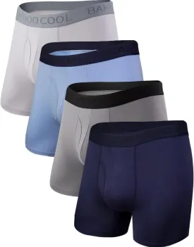 BAMBOO COOL Men's Underwear Boxer Briefs Fly with Built-in 3D Pouch Comfortable Cool Underwear for Men 4 Pack