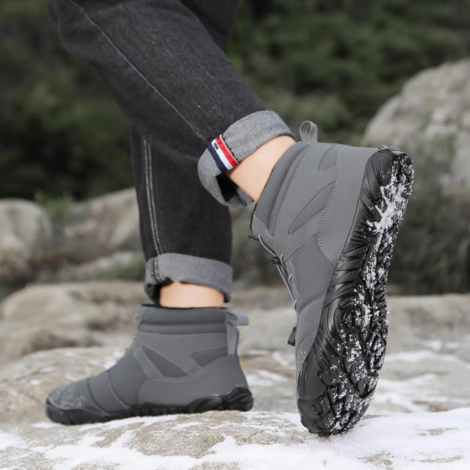 Barefoot Shoes Men's Womens Wide Toe Box Winter Trail Runner Minimalist Zero Drop Sole Cotton Boots Fur Lined Hiking Walking Shoes