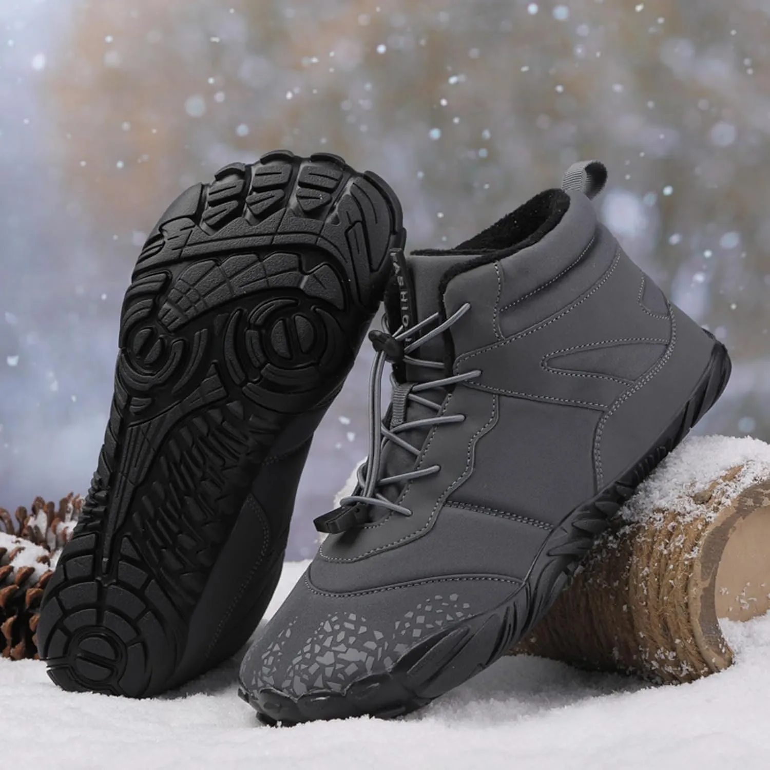 Barefoot Shoes Men's Womens Wide Toe Box Winter Trail Runner Minimalist Zero Drop Sole Cotton Boots Fur Lined Hiking Walking Shoes