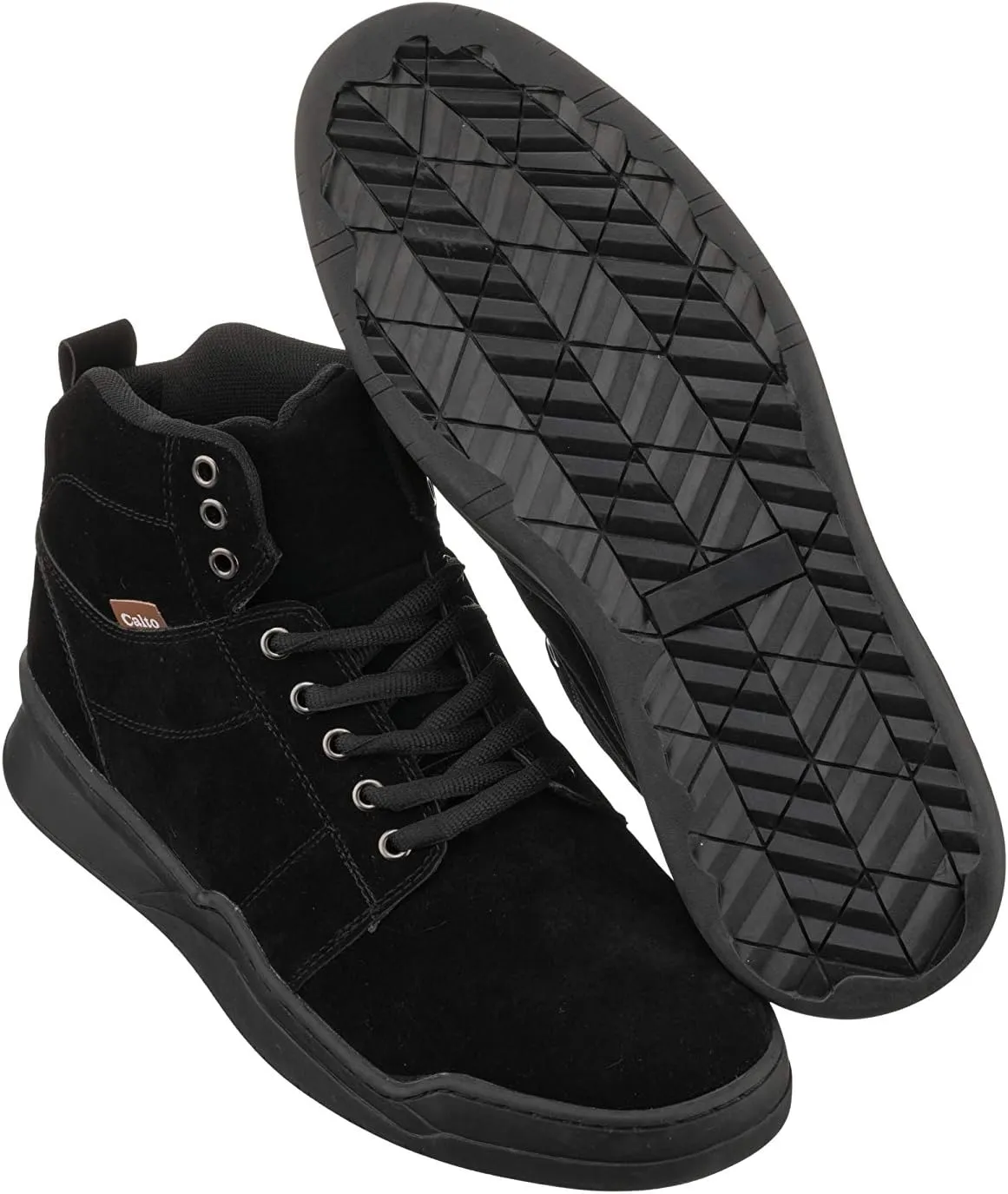 CALTO Men's Invisible Height Increasing Elevator Shoes - Black Athletic Ankle Top Sneaker Boots - 2.6 Inches Taller - H3124- Size 9 D(M) US