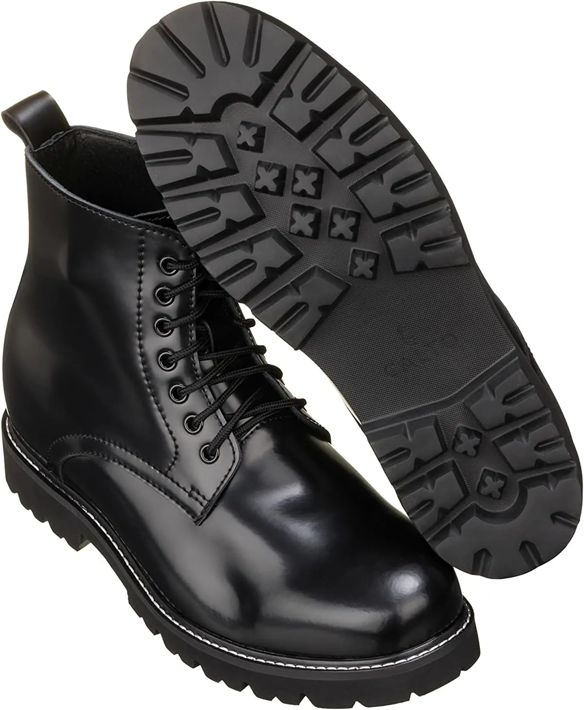 CALTO Men's Invisible Height Increasing Elevator Shoes - Black Leather Round-Toe Lace-up Work Boots - 3.3 Inches Taller - K8710 - Size 10 D(M) US