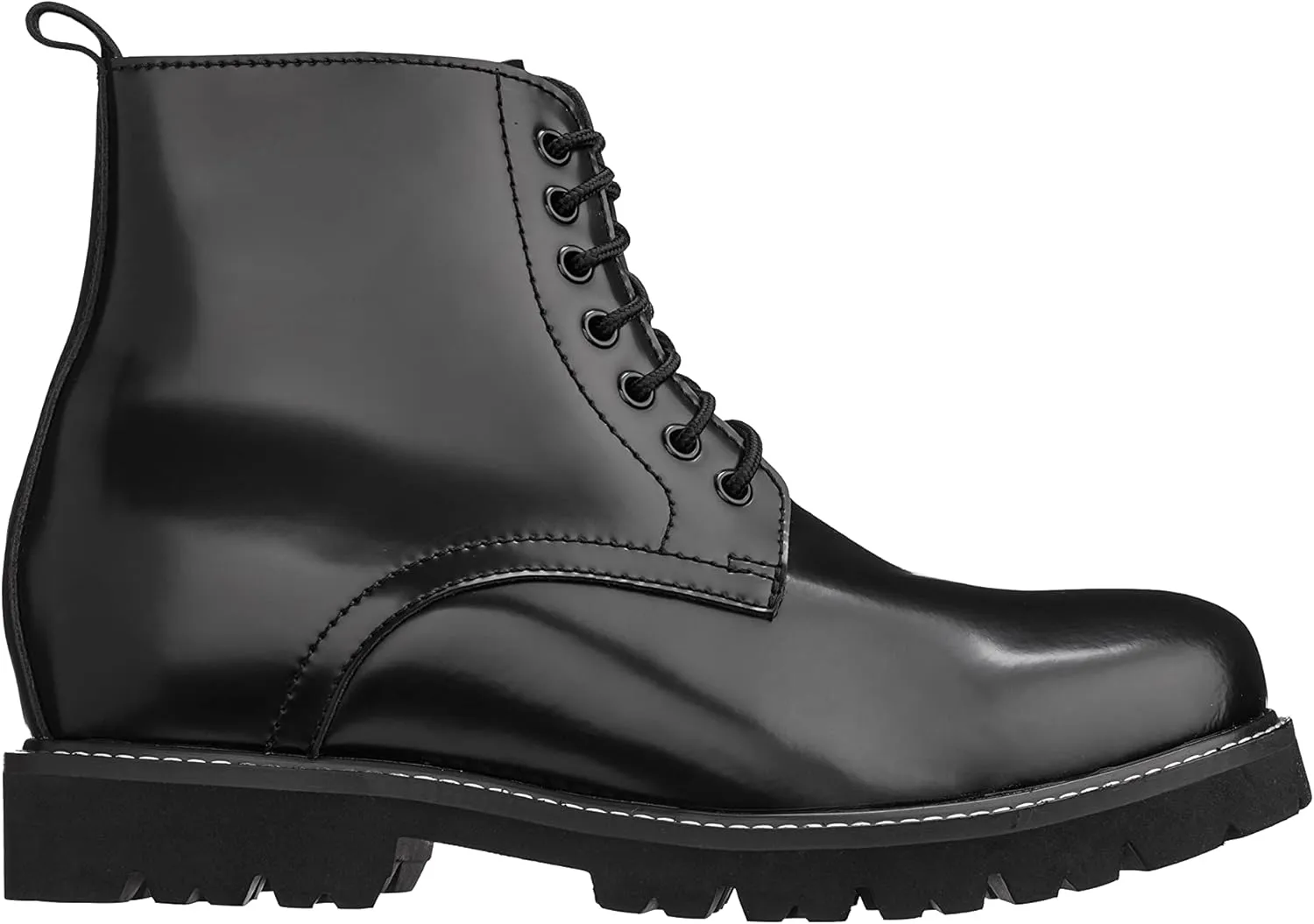 CALTO Men's Invisible Height Increasing Elevator Shoes - Black Leather Round-Toe Lace-up Work Boots - 3.3 Inches Taller - K8710 - Size 10 D(M) US