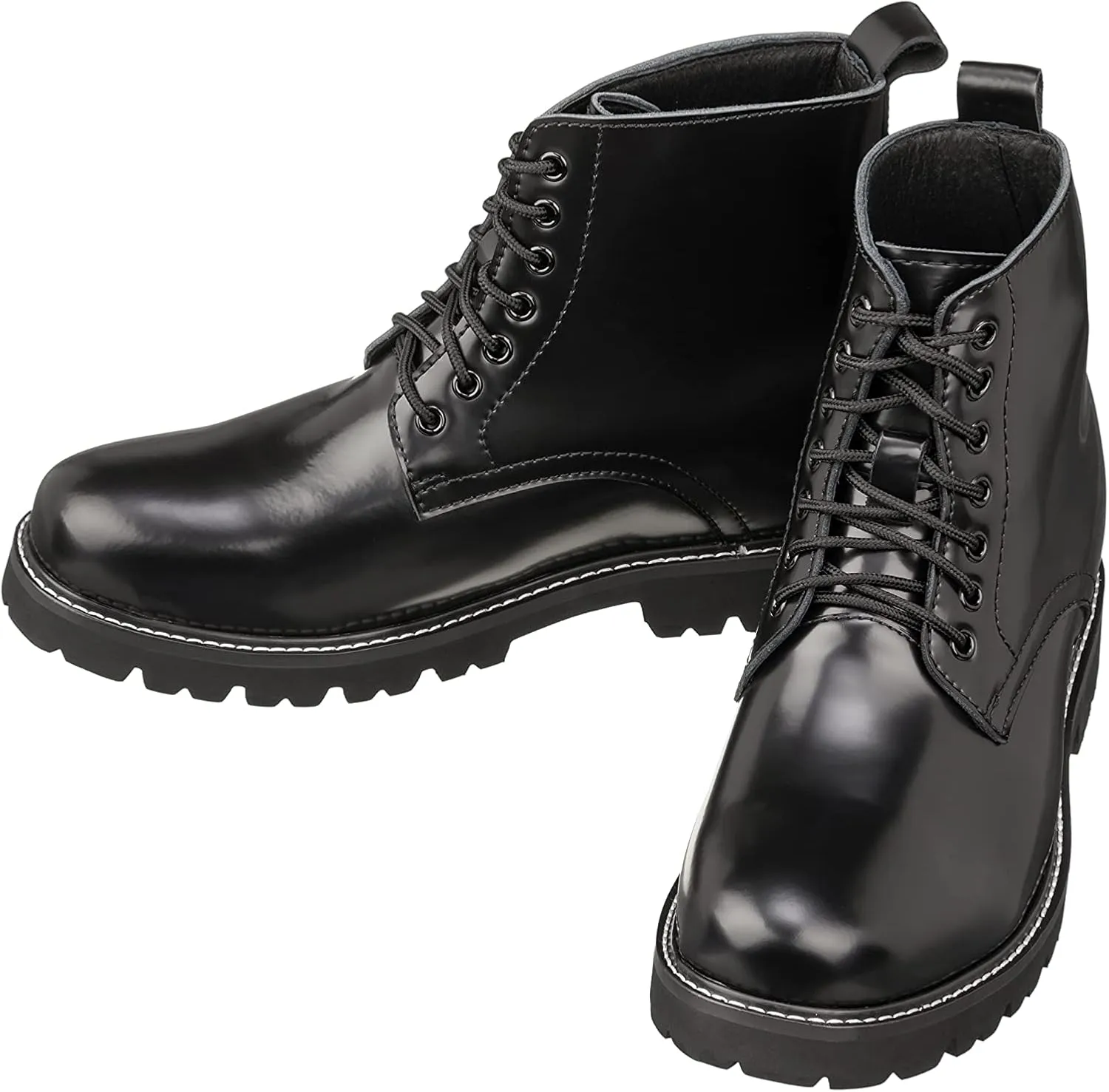 CALTO Men's Invisible Height Increasing Elevator Shoes - Black Leather Round-Toe Lace-up Work Boots - 3.3 Inches Taller - K8710 - Size 10 D(M) US