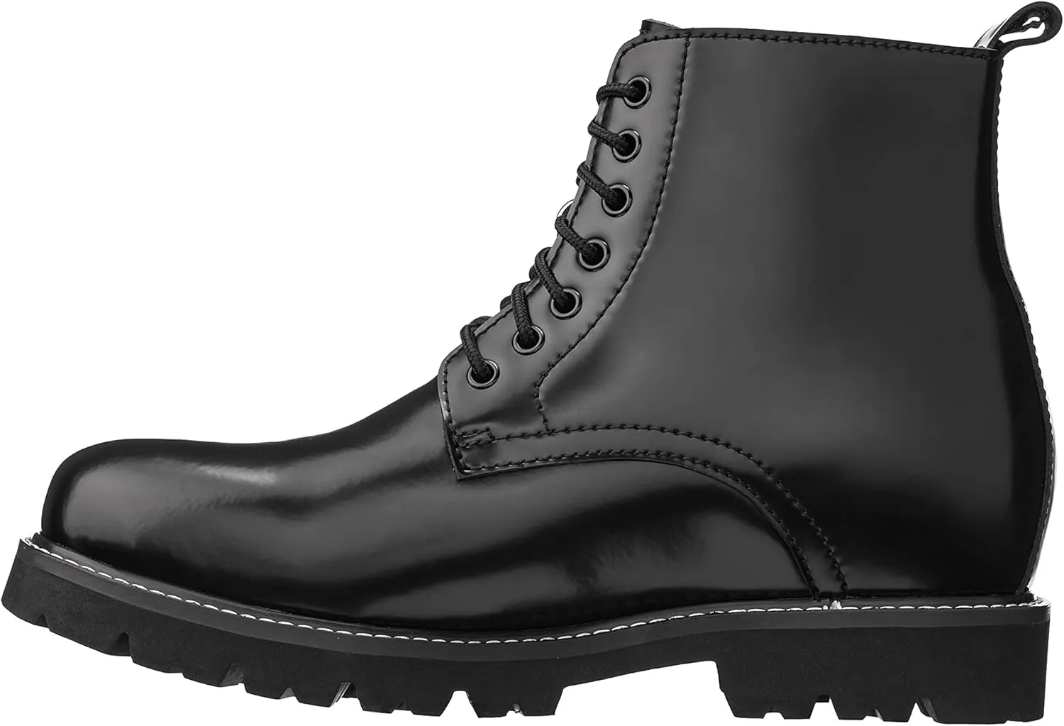 CALTO Men's Invisible Height Increasing Elevator Shoes - Black Leather Round-Toe Lace-up Work Boots - 3.3 Inches Taller - K8710 - Size 10 D(M) US