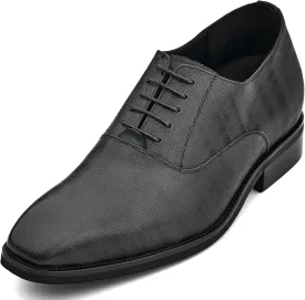 CALTO Men's Invisible Height Increasing Elevator Shoes - Black Micro-Perforated Leather Lace-up Formal Dress Oxfords - 3 Inches Taller - Y3520 - Size 7.5 D(M) US