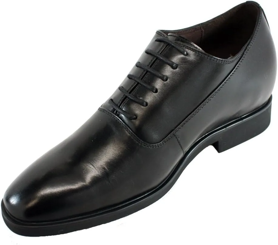 CALTO Men's Invisible Height Increasing Elevator Shoes - Black Premium Leather Lace-up Formal Dress Oxfords - 3 Inches Taller - G8082 - Size 8 D(M) US