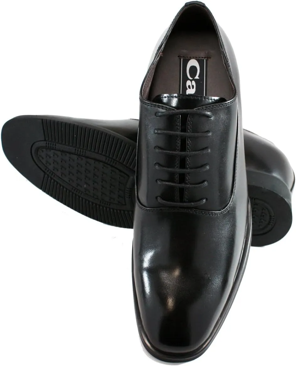 CALTO Men's Invisible Height Increasing Elevator Shoes - Black Premium Leather Lace-up Formal Dress Oxfords - 3 Inches Taller - G8082 - Size 8 D(M) US