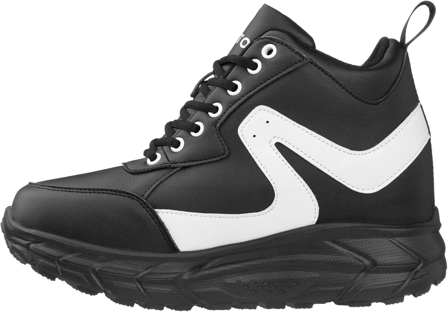 CALTO Men's Invisible Height Increasing Elevator Shoes - Black/White Lace-up High-Top Hiking Style Sneaker Boots - 4 Inches Taller - S22772 - Size 9 D(M) US