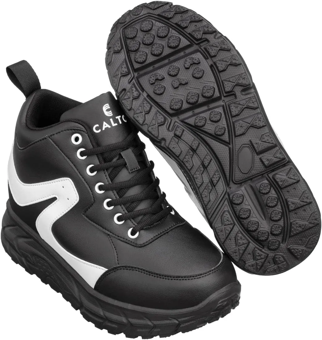CALTO Men's Invisible Height Increasing Elevator Shoes - Black/White Lace-up High-Top Hiking Style Sneaker Boots - 4 Inches Taller - S22772 - Size 9 D(M) US