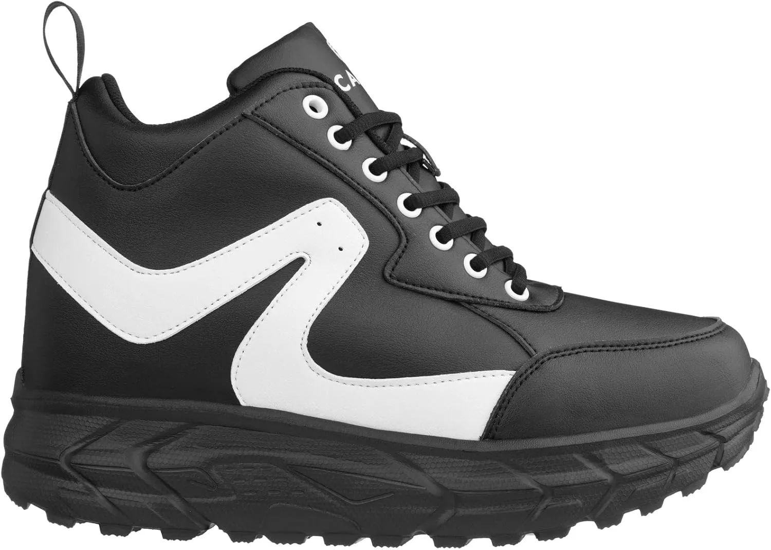 CALTO Men's Invisible Height Increasing Elevator Shoes - Black/White Lace-up High-Top Hiking Style Sneaker Boots - 4 Inches Taller - S22772 - Size 9 D(M) US