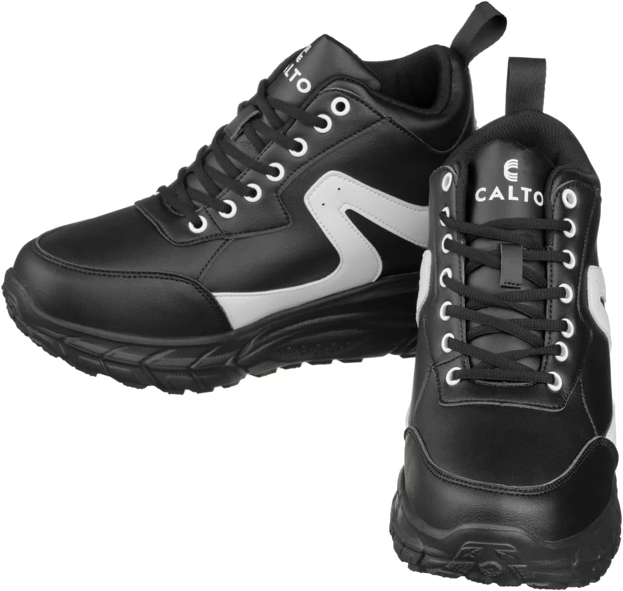 CALTO Men's Invisible Height Increasing Elevator Shoes - Black/White Lace-up High-Top Hiking Style Sneaker Boots - 4 Inches Taller - S22772 - Size 9 D(M) US