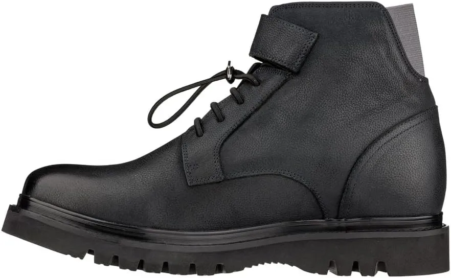CALTO Men's Invisible Height Increasing Elevator Shoes - Dark Blue Leather Lace-up Work-Style Casual Boots - 3.2 Inches Taller - K83116 - Size 12 D(M) US