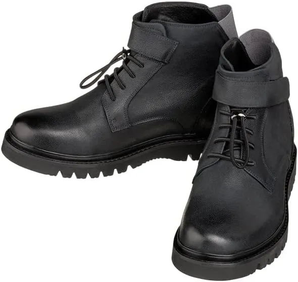 CALTO Men's Invisible Height Increasing Elevator Shoes - Dark Blue Leather Lace-up Work-Style Casual Boots - 3.2 Inches Taller - K83116 - Size 12 D(M) US