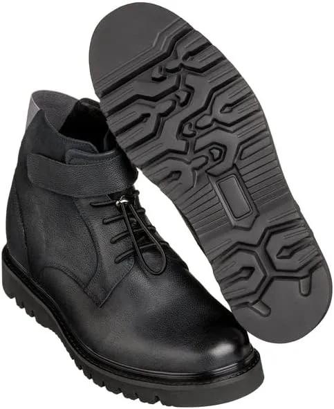 CALTO Men's Invisible Height Increasing Elevator Shoes - Dark Blue Leather Lace-up Work-Style Casual Boots - 3.2 Inches Taller - K83116 - Size 12 D(M) US