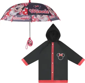 Disney Kids Umbrella and Slicker, Minnie Mouse Toddler and Little Girl Rain Wear Set, for Ages 2-7