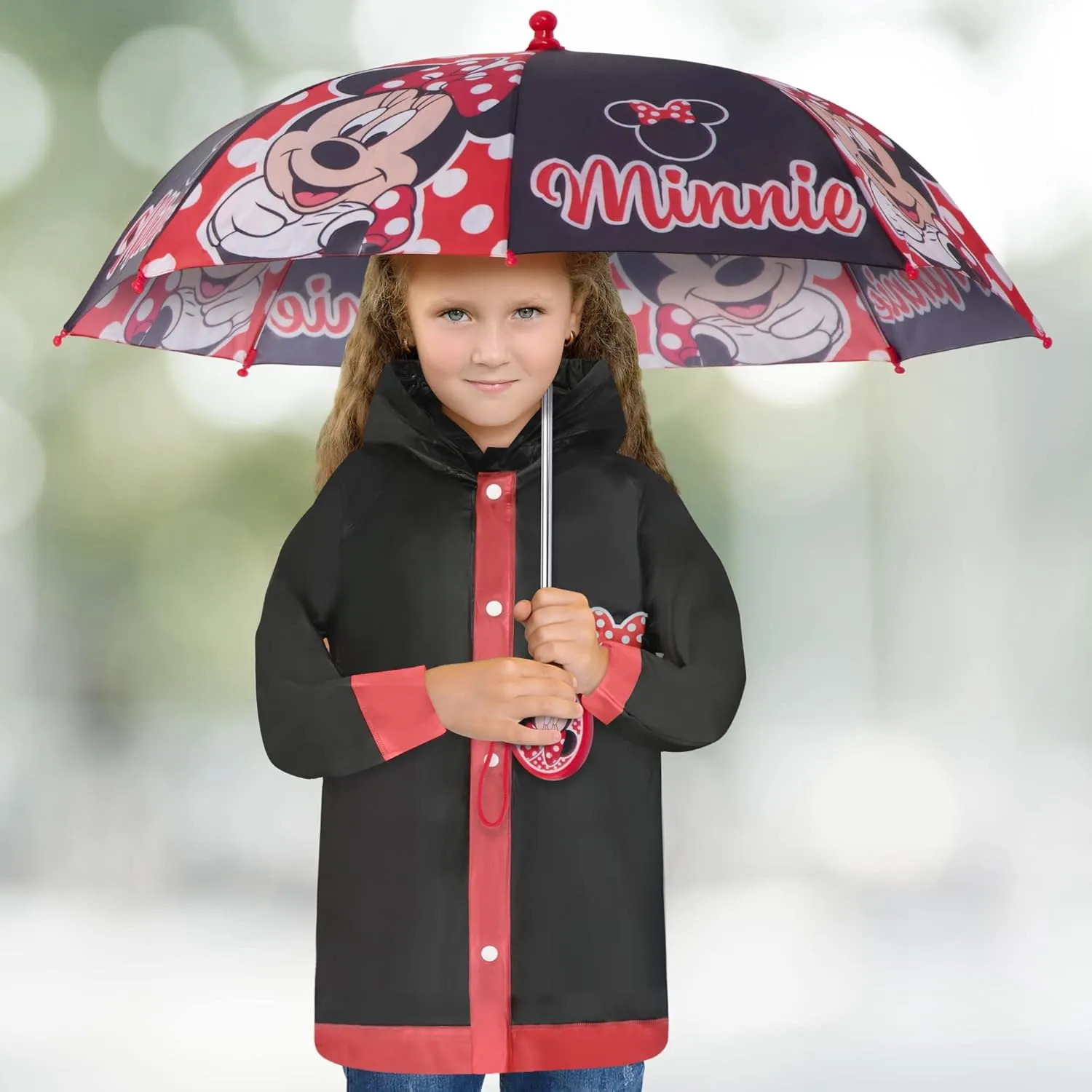 Disney Kids Umbrella and Slicker, Minnie Mouse Toddler and Little Girl Rain Wear Set, for Ages 2-7
