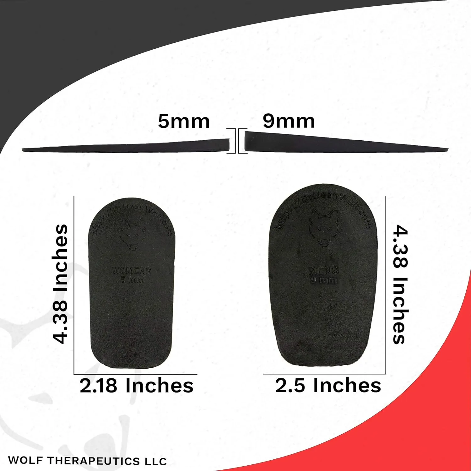 Dr. Wolf Heel Lifts for Shoes: Women's 9mm Height Increase Insoles, Rubber Heel Inserts for Leg Length Discrepancy & Achilles Tendonitis Relief, Hip, Knee, & Back Pain Relief (2 Pack)