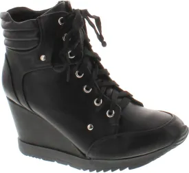 Forever Adriana11 Women Sporty Leatherette Lace-Up High Top Wedge Sneaker Bootie Shoes
