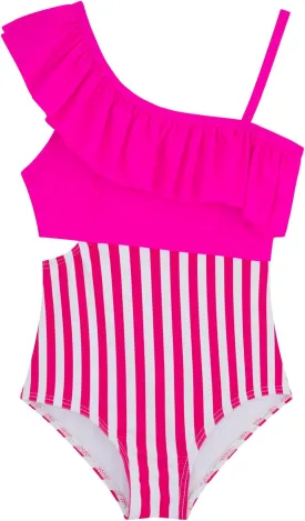 Girls One Piece Swimsuits Cutout Ruffle Bathing Suit Quick Dry Beach Swimwear with Adjustable Strap 5-14 Years