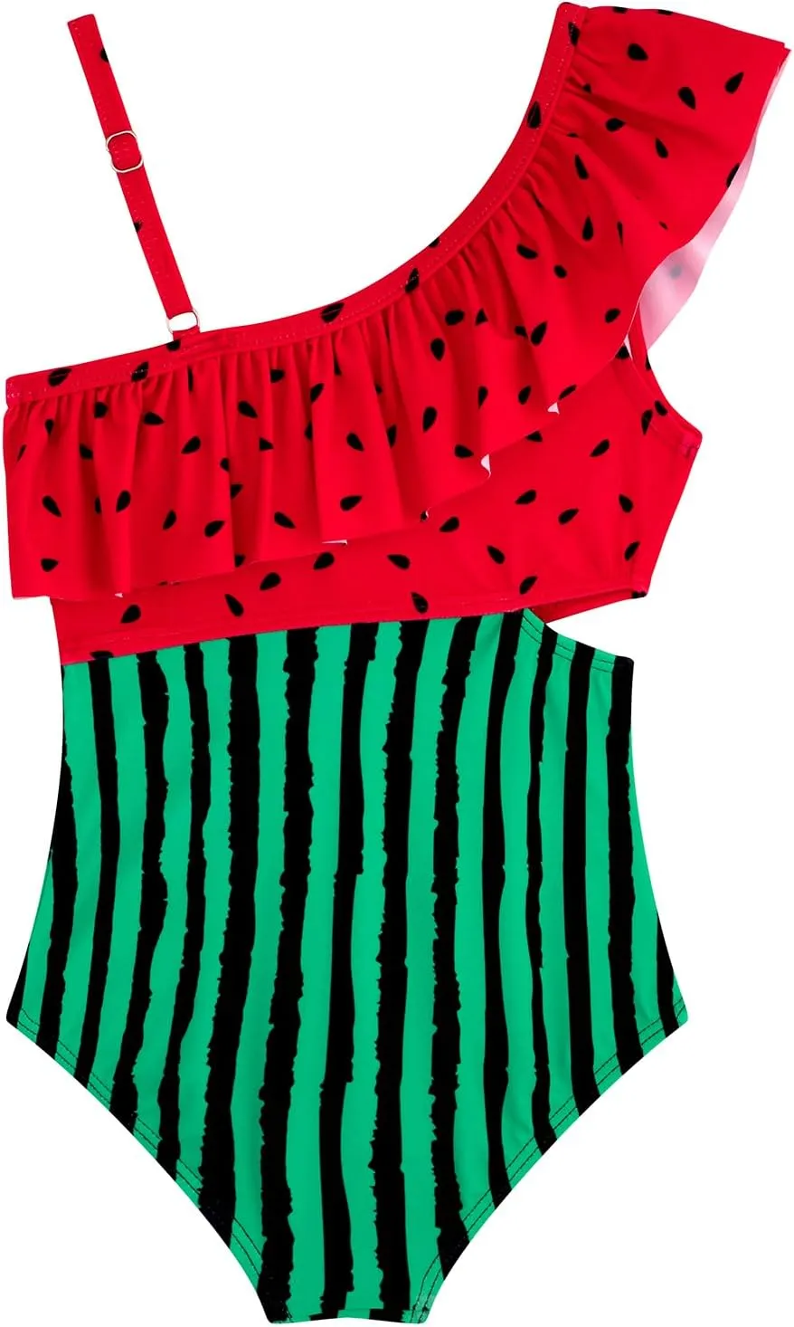 Girls One Piece Swimsuits Cutout Ruffle Bathing Suit Quick Dry Beach Swimwear with Adjustable Strap 5-14 Years