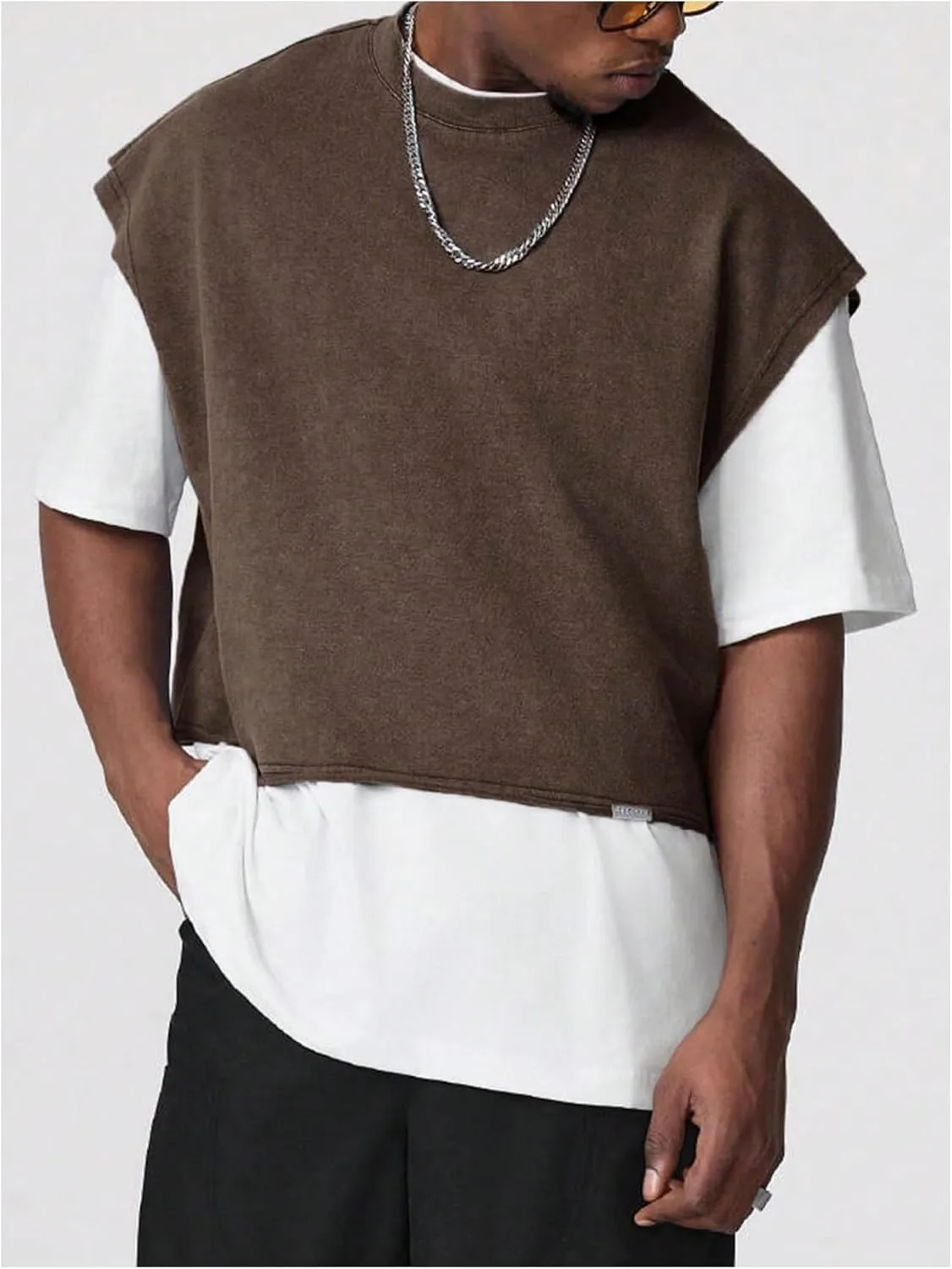 GORGLITTER Men's Dolman Sleeve Crop Vest Top T Shirts Crewneck Loose Pullover Tank Tops