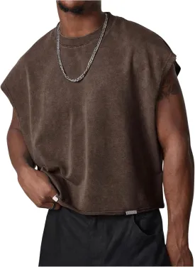 GORGLITTER Men's Dolman Sleeve Crop Vest Top T Shirts Crewneck Loose Pullover Tank Tops