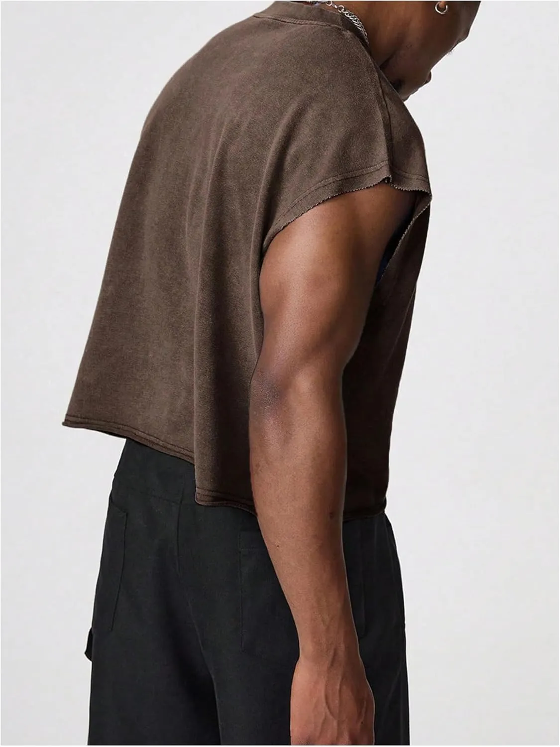 GORGLITTER Men's Dolman Sleeve Crop Vest Top T Shirts Crewneck Loose Pullover Tank Tops