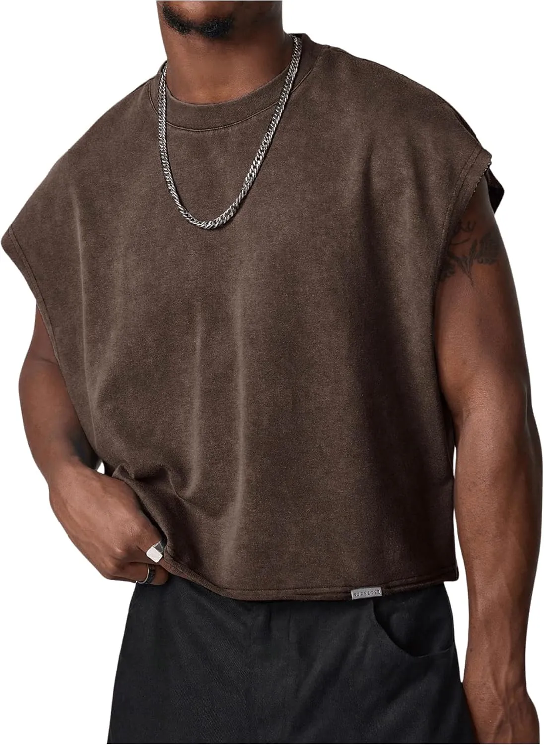 GORGLITTER Men's Dolman Sleeve Crop Vest Top T Shirts Crewneck Loose Pullover Tank Tops