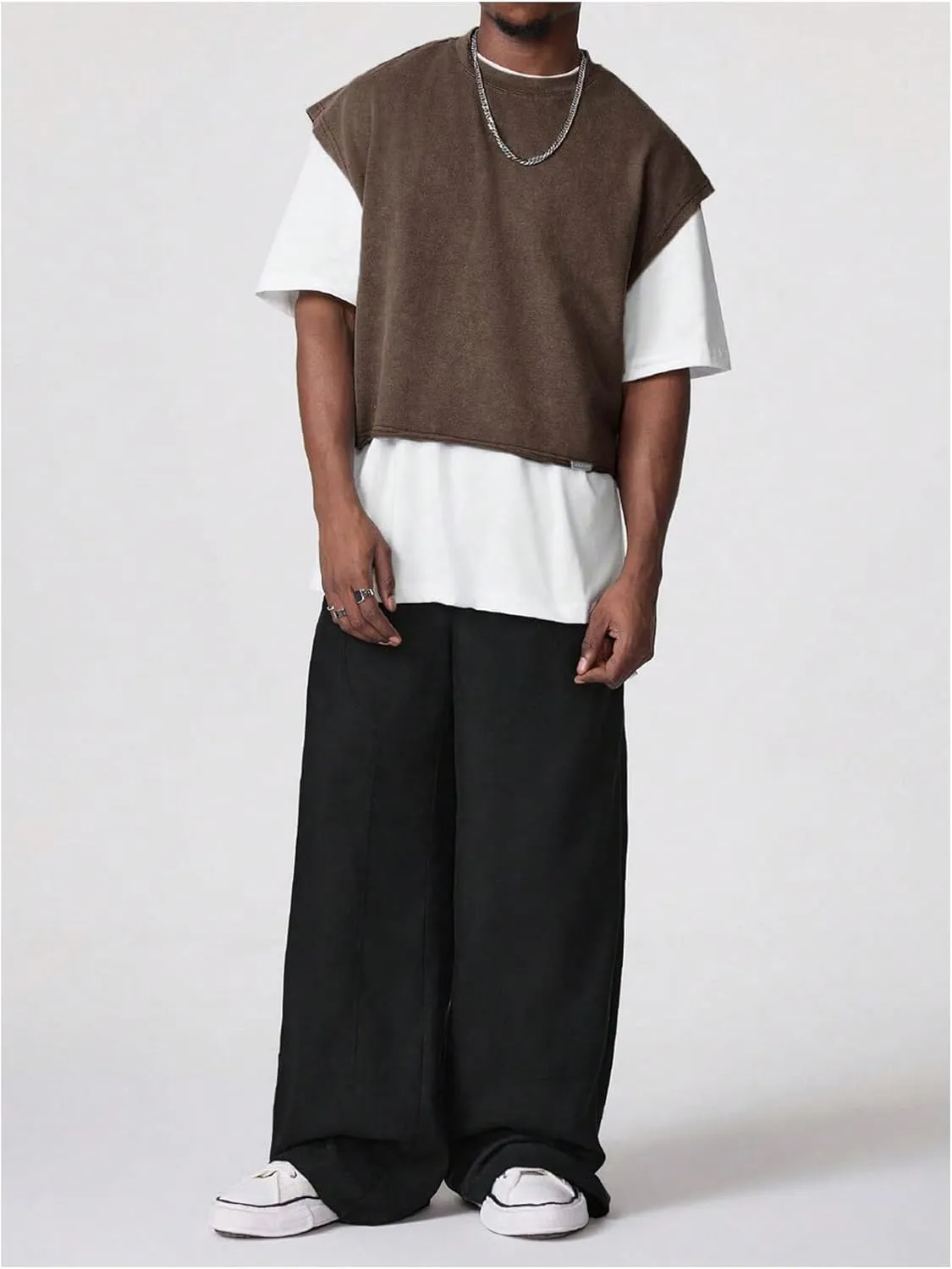 GORGLITTER Men's Dolman Sleeve Crop Vest Top T Shirts Crewneck Loose Pullover Tank Tops