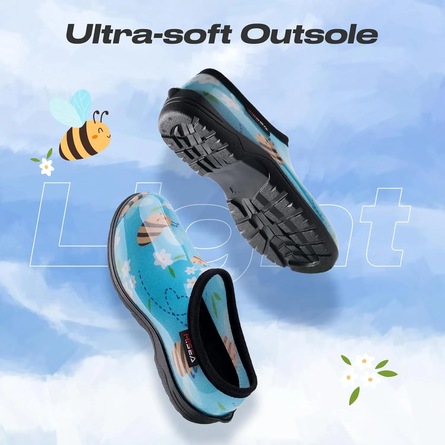 HISEA Waterproof Garden Shoe for Women Outdoor Slip-On Rain Boots Rubber Rain Shoes Short Ankle Booties and Garden Clogs with Comfort Insole