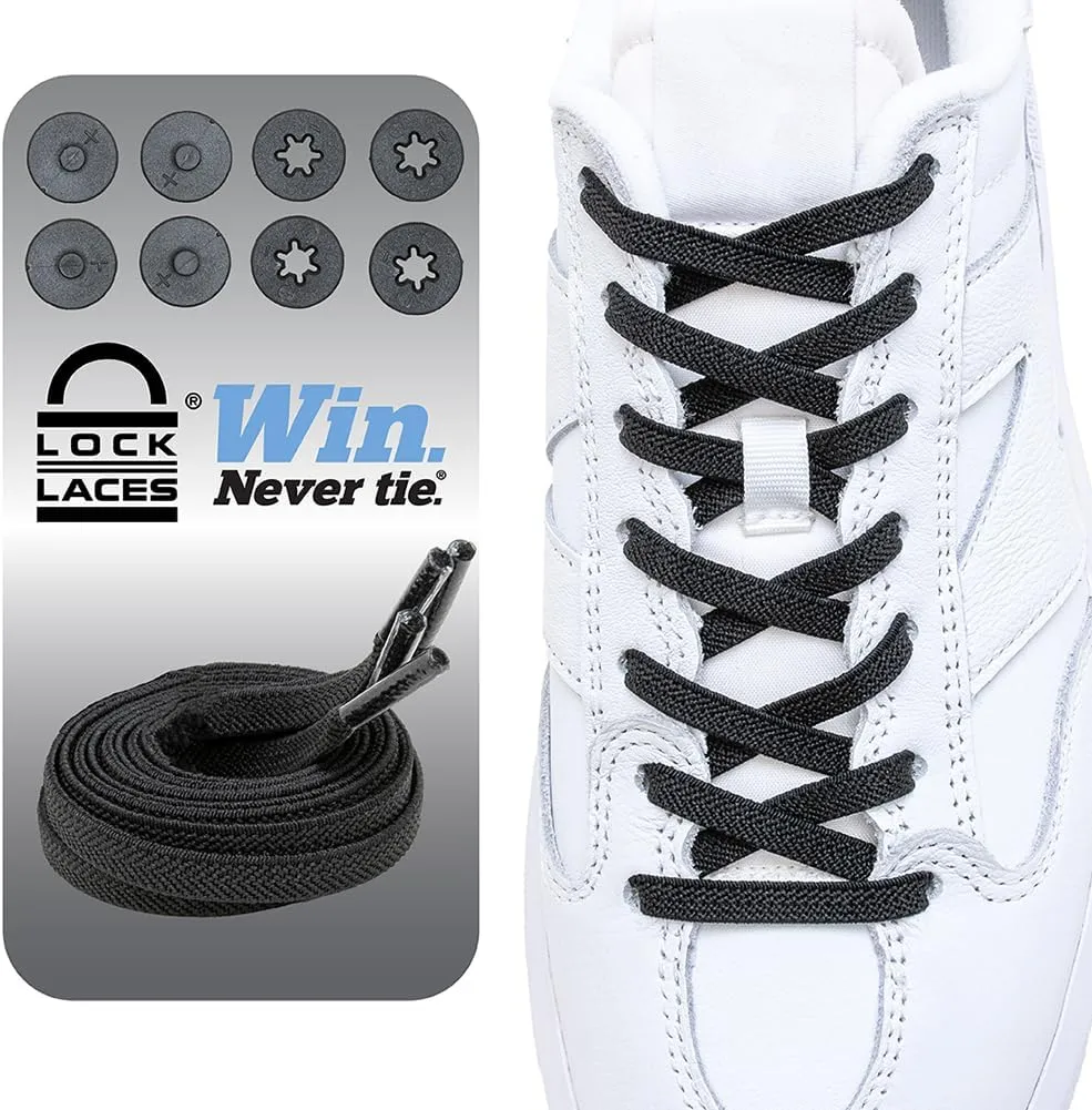 Lock Laces Flat Laces No Tie Elastic Shoelaces  Stylish No Show for Casual & Fashion Shoes  One-Size, Easy to Install