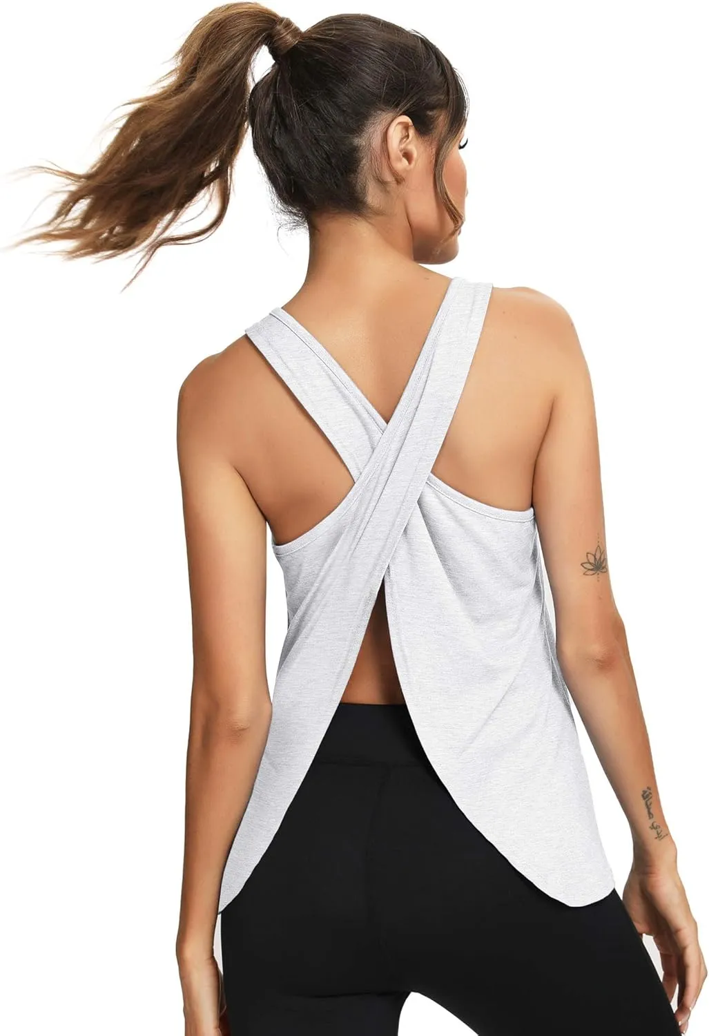 LYHNMW Open Back Workout Top Backless Yoga Shirts Tie Back Workout Tank Activewear Shirts Exercise Yoga Tank Tops (1-3Pack)