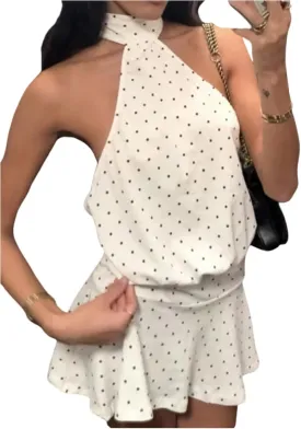 MakeMeChic Women's Polka Dots Mini Dresses Y2k Ruffle Tie Backless Halter Dress