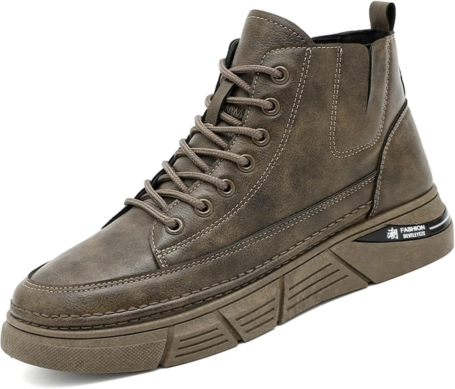 Men's Casual Italian High-top Leather Boots Outdoor Lace-up Shock-absorbing Softsole Business Dress Booties Waterproof Non-Slip Chukka Walking Ankle Boots