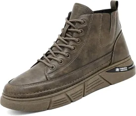 Men's Casual Italian High-top Leather Boots Outdoor Lace-up Shock-absorbing Softsole Business Dress Booties Waterproof Non-Slip Chukka Walking Ankle Boots