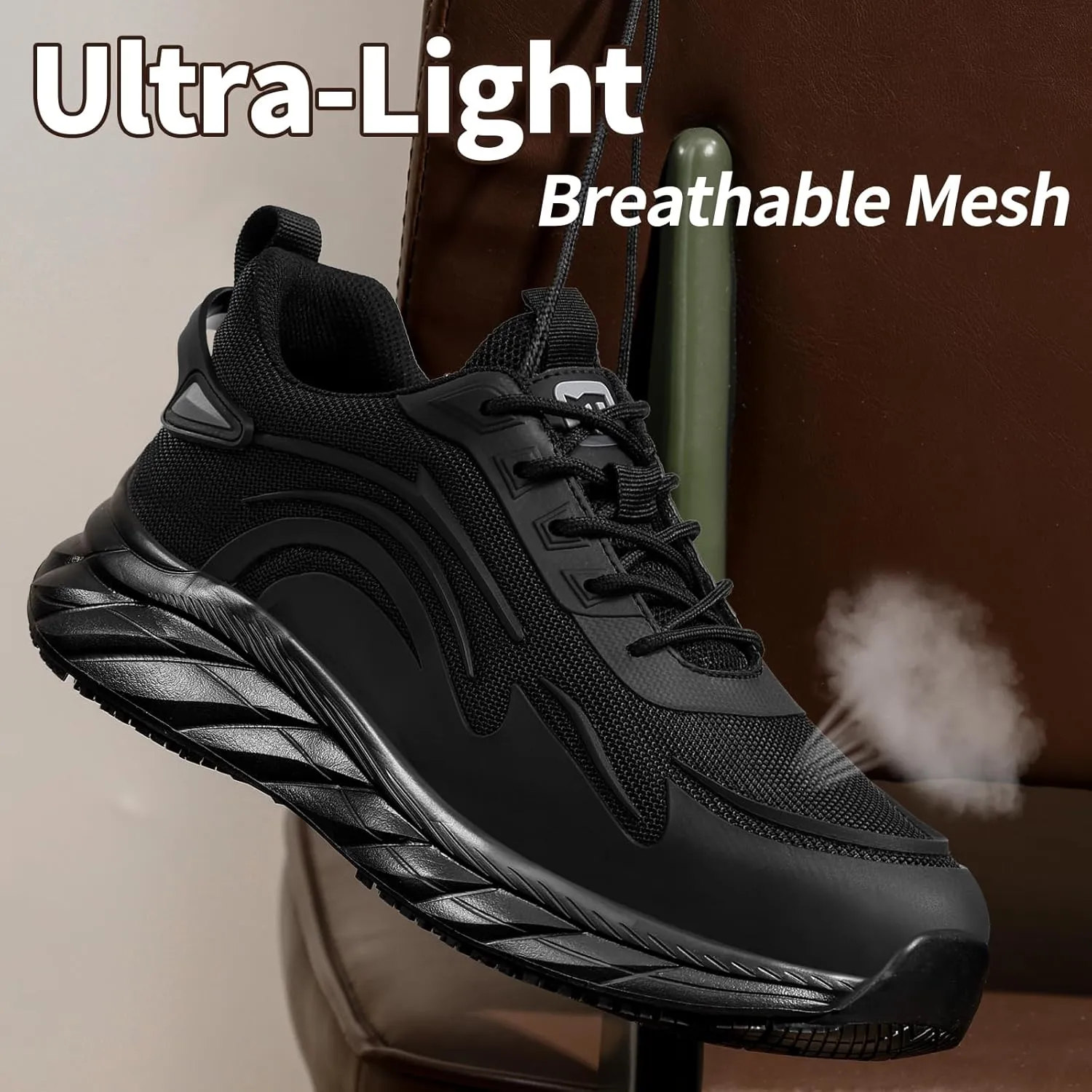 Mens Non-Slip Work Shoes Slip-Resistant Work Sneakers for Kitchen Restaurant & Food Service Lightweight Breathable Slip-On Chef Shoes Safety Footwear for Men