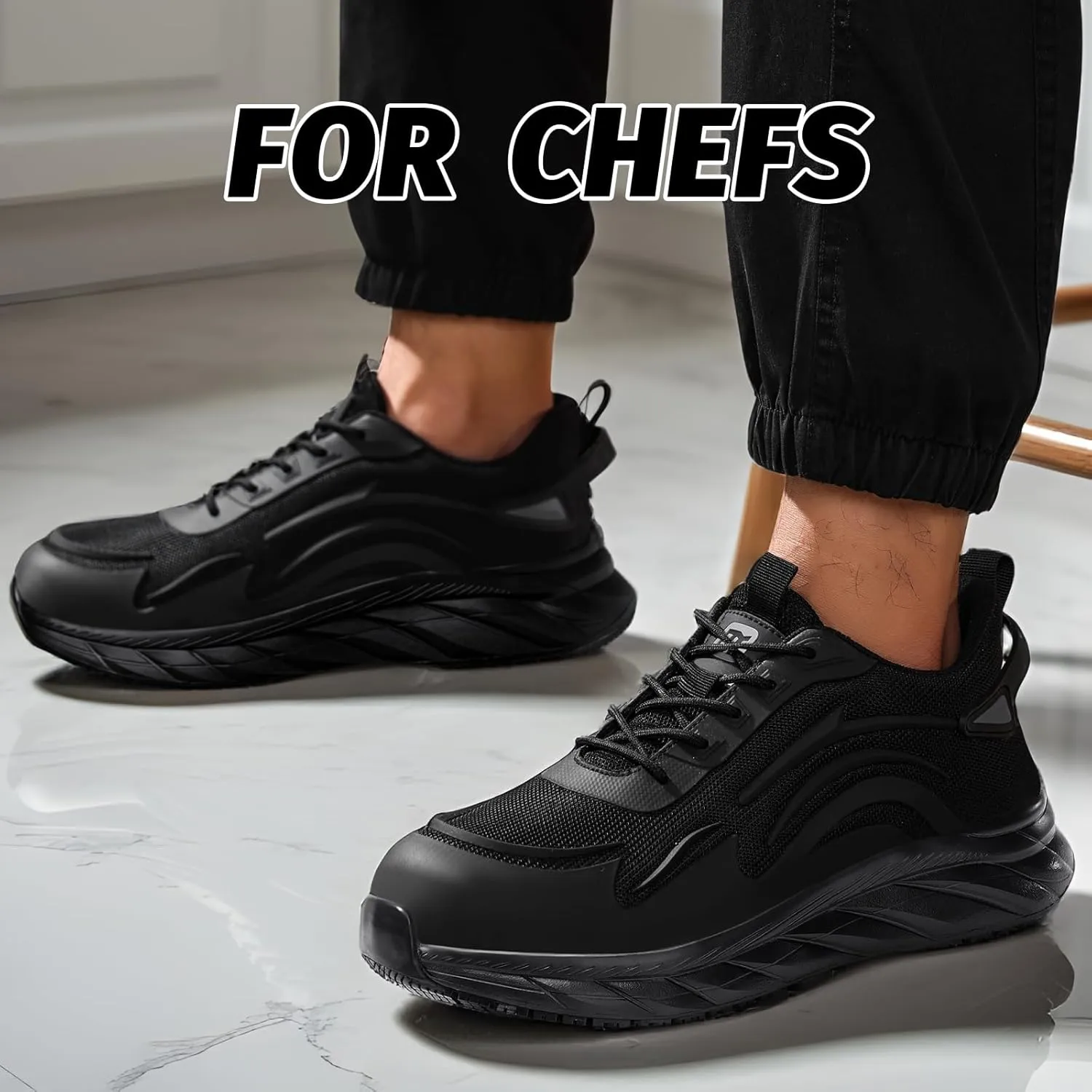 Mens Non-Slip Work Shoes Slip-Resistant Work Sneakers for Kitchen Restaurant & Food Service Lightweight Breathable Slip-On Chef Shoes Safety Footwear for Men