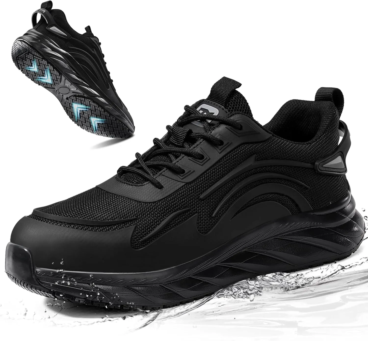 Mens Non-Slip Work Shoes Slip-Resistant Work Sneakers for Kitchen Restaurant & Food Service Lightweight Breathable Slip-On Chef Shoes Safety Footwear for Men