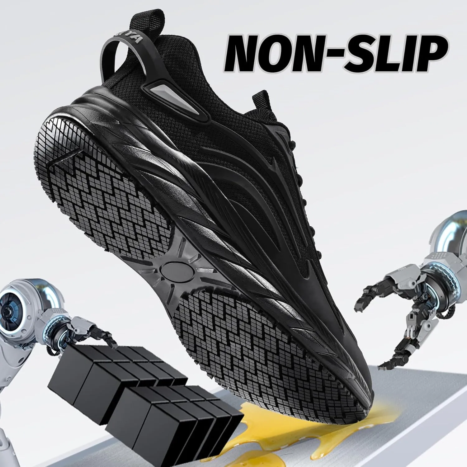 Mens Non-Slip Work Shoes Slip-Resistant Work Sneakers for Kitchen Restaurant & Food Service Lightweight Breathable Slip-On Chef Shoes Safety Footwear for Men