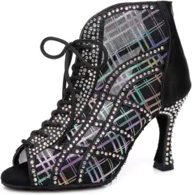 Minishion Dancing Boots Women Latin Ballroom Ankle Dance Shoes Sommer Evening Wedding Party Heeded Sandals