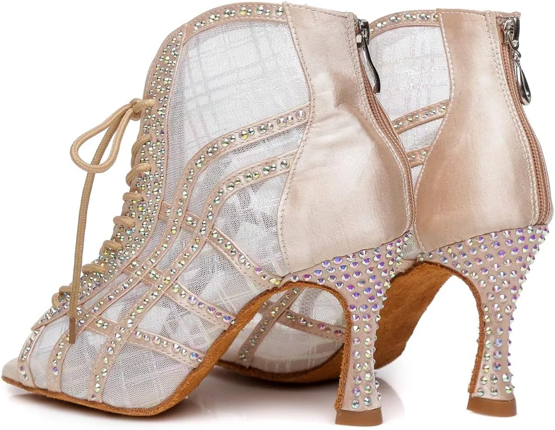 Minishion Dancing Boots Women Latin Ballroom Ankle Dance Shoes Sommer Evening Wedding Party Heeded Sandals