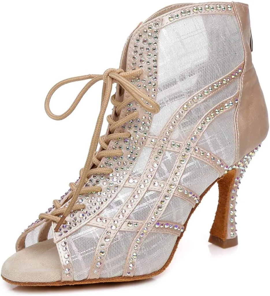 Minishion Dancing Boots Women Latin Ballroom Ankle Dance Shoes Sommer Evening Wedding Party Heeded Sandals
